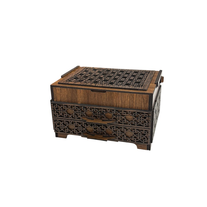 Dekoratif 3 Çekmeceli Takı Bijuteri Mücevher Kutusu Organizer Düzenleyici Ahşap 14 X 20 X 11 Cm
