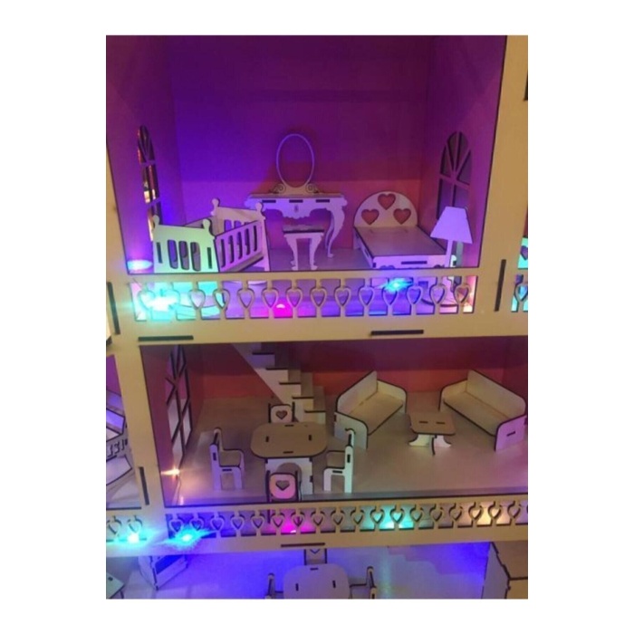 Ahşap Oyun Evi, Tam Takım Işık, Pembe, 60 cm, Eğlenceli ve Güvenli Tasarım