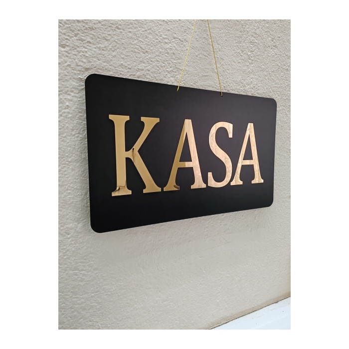 KASA YAZILI SİYAH MDF ÜZERİ  GOLD AYNALI PLEKSİ YAZILI YÖNLENDİRME LEVHASI TABELA 50X30 CM