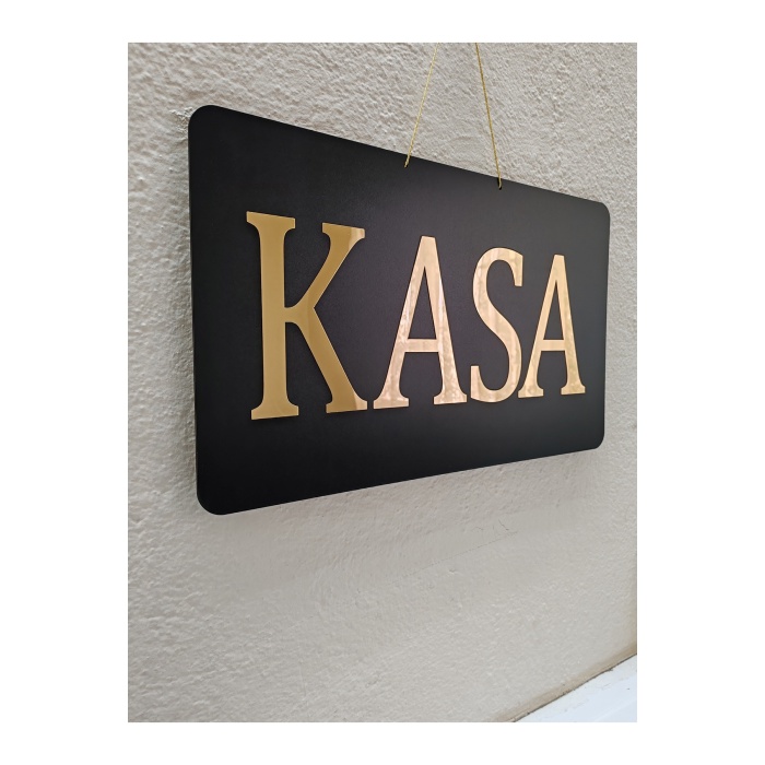 KASA YAZILI SİYAH MDF ÜZERİ  GOLD AYNALI PLEKSİ YAZILI YÖNLENDİRME LEVHASI TABELA 50X30 CM