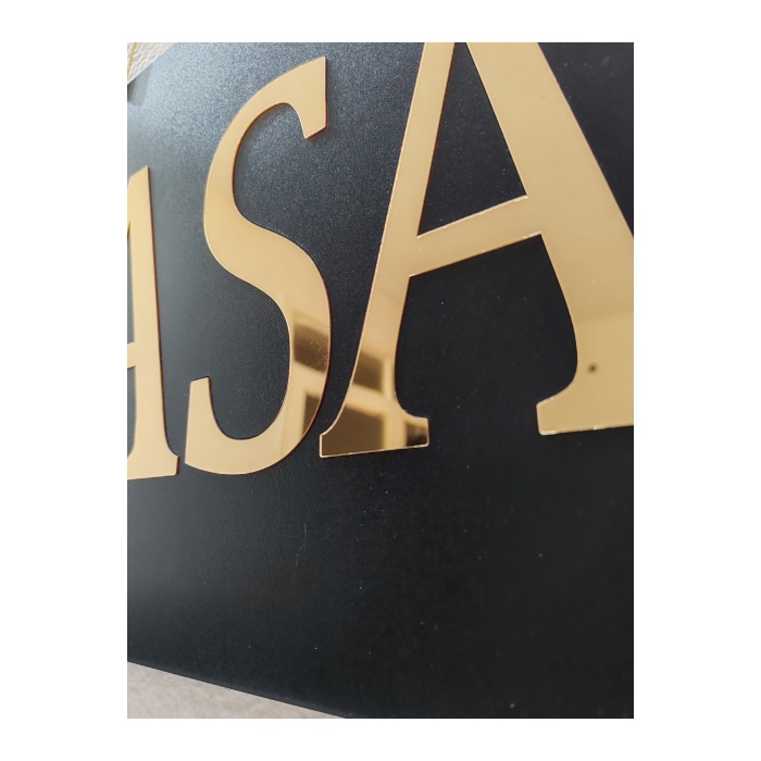 KASA YAZILI SİYAH MDF ÜZERİ  GOLD AYNALI PLEKSİ YAZILI YÖNLENDİRME LEVHASI TABELA 50X30 CM