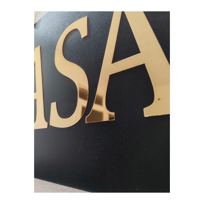 KASA YAZILI SİYAH MDF ÜZERİ  GOLD AYNALI PLEKSİ YAZILI YÖNLENDİRME LEVHASI TABELA 50X30 CM