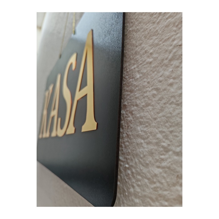 KASA YAZILI SİYAH MDF ÜZERİ  GOLD AYNALI PLEKSİ YAZILI YÖNLENDİRME LEVHASI TABELA 50X30 CM