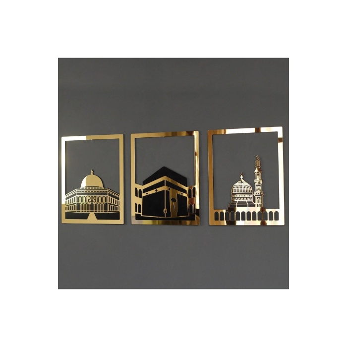 Şıkşok Mescid-i Aksa Mescid-i Haram & Mescid-i Nebevi Kare 3lü Set Islami Dekor