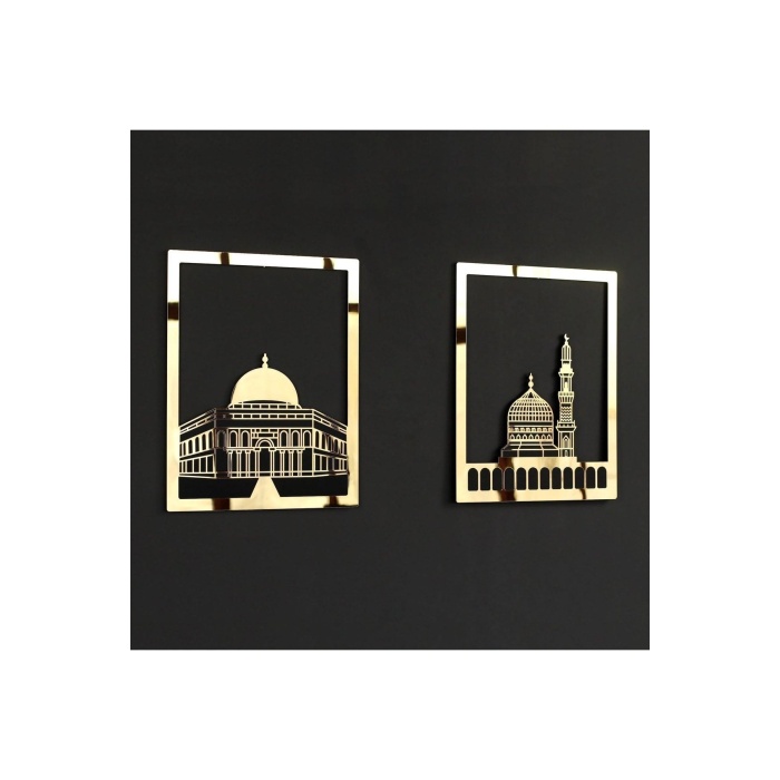 Şıkşok Mescid-i Aksa Mescid-i Haram & Mescid-i Nebevi Kare 3lü Set Islami Dekor