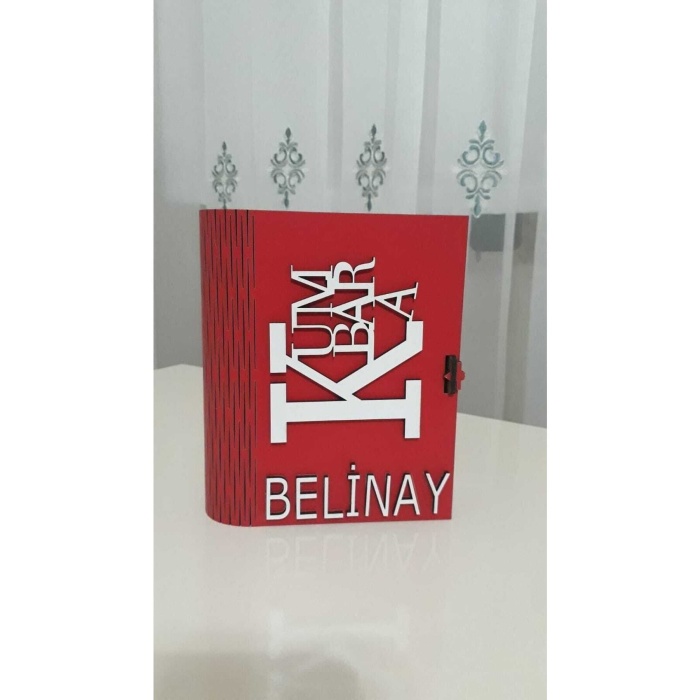 Kitap Görünümlü Ahşap Kumbara Kırmızı