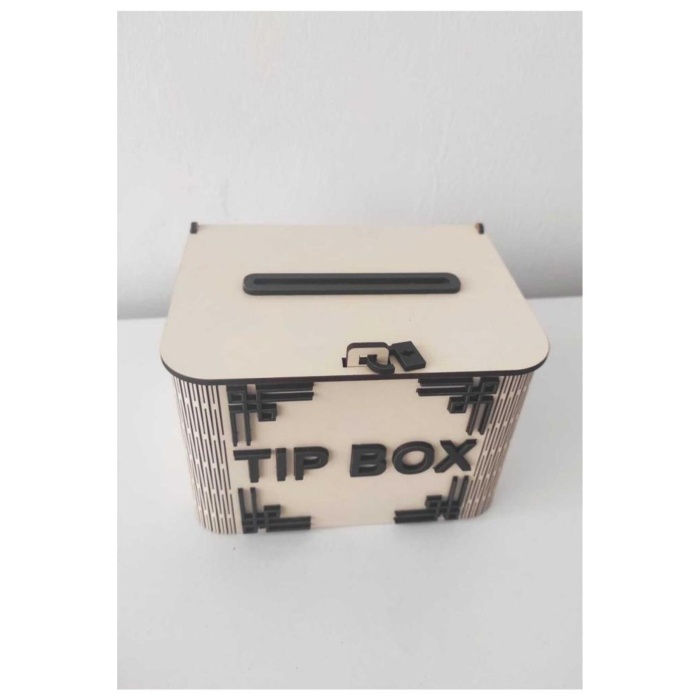 Dekoratif Krem Ahşap Tip Box Kutu Bahşiş Kutusu Kumbara Tipbox