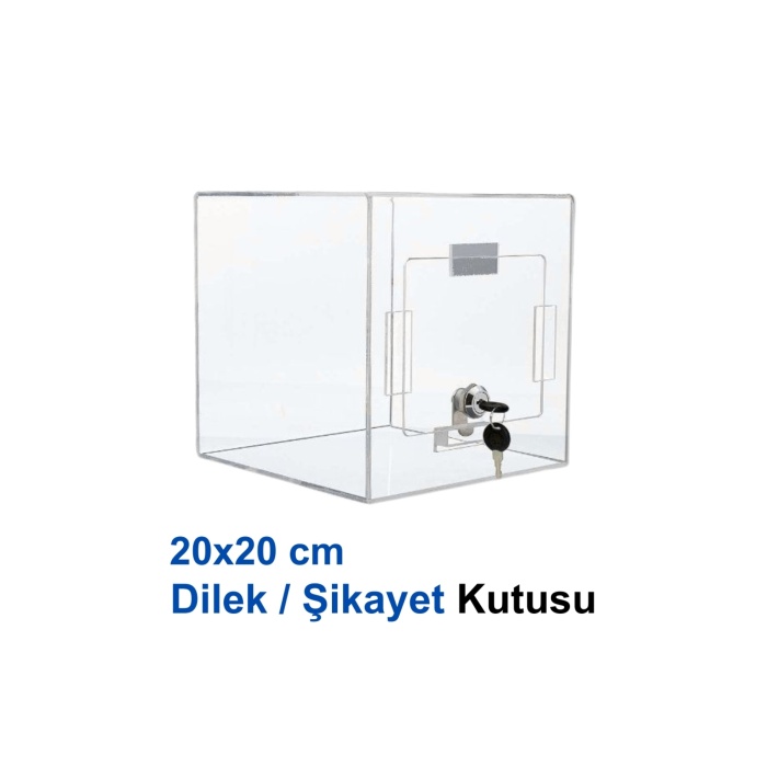 20x20 Dilek / Şikayet Kutusu - | Şeffaf Pleksi | - | Kilitli Kağıt Kutusu | - | Bağış Kutusu |