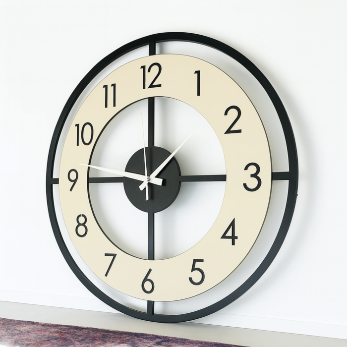 Ahşap Siyah Ceviz Desenli Sessiz Duvar Saati 40 cm Dekoratif Hediyelik