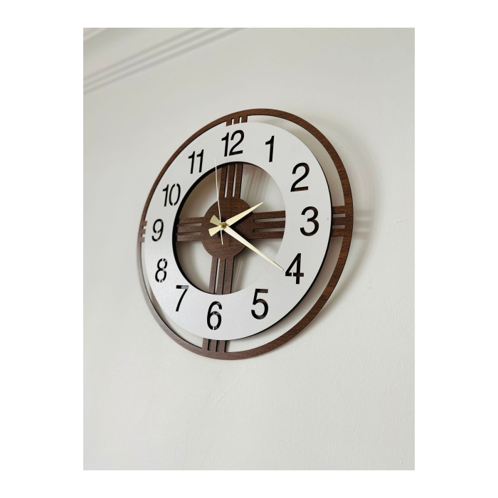 Beyaz Dekoratif Ahşap Hediyelik Sade ve Modern Duvar Saati Pilli Yuvarlak Modern TR Ahşap 40 x 40