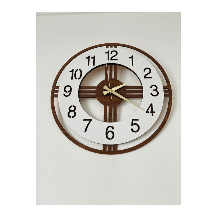 Beyaz Dekoratif Ahşap Hediyelik Sade ve Modern Duvar Saati Pilli Yuvarlak Modern TR Ahşap 40 x 40