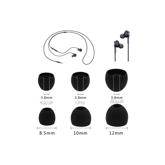 1 Çift 2 Adet Kulaklık Silikonu Samsung Uyumlu-Küçük 8.5mm Siyah