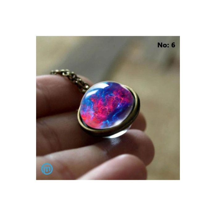 Çift Taraflı Unisex Bay Galaksi Cam Küre Kolye-No 6