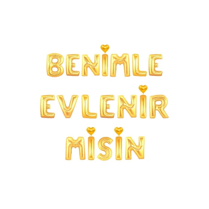 Benimle Evlenirmisin Folyo Balon Set Gold Altın
