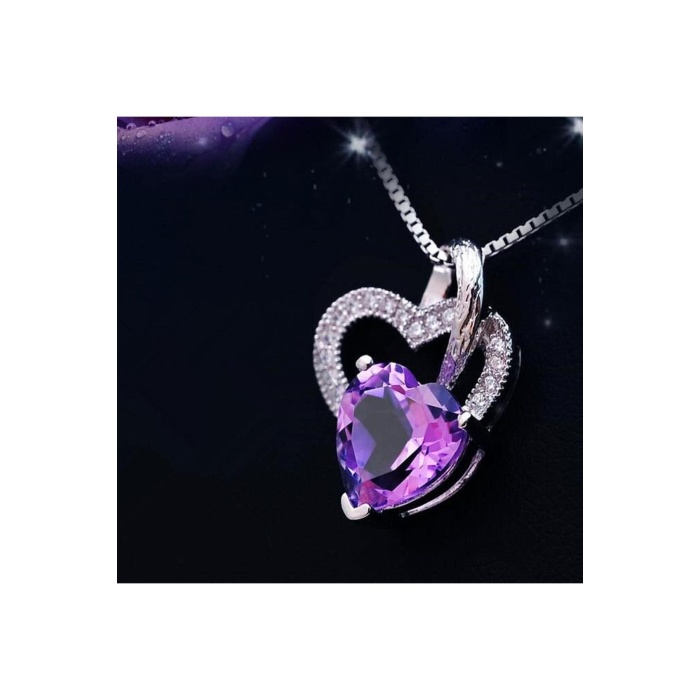 Çift Kalpli Ortası Taşlı Kolye