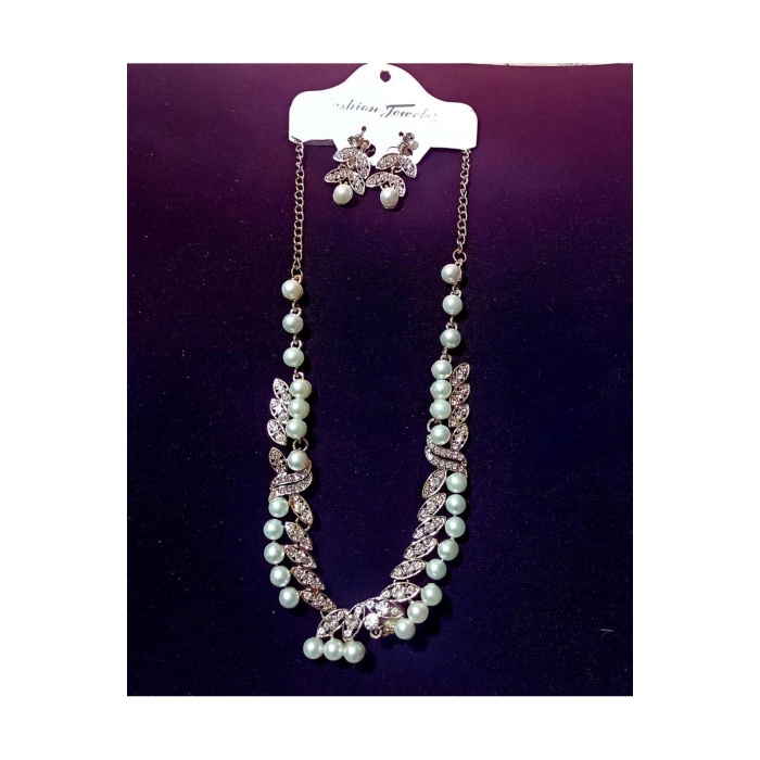 14K Altın Kaplama Nişan Kına Düğün İnci ve Zirkon Taşlı Kolye Küpe Kadın Takı Seti Hediyelik