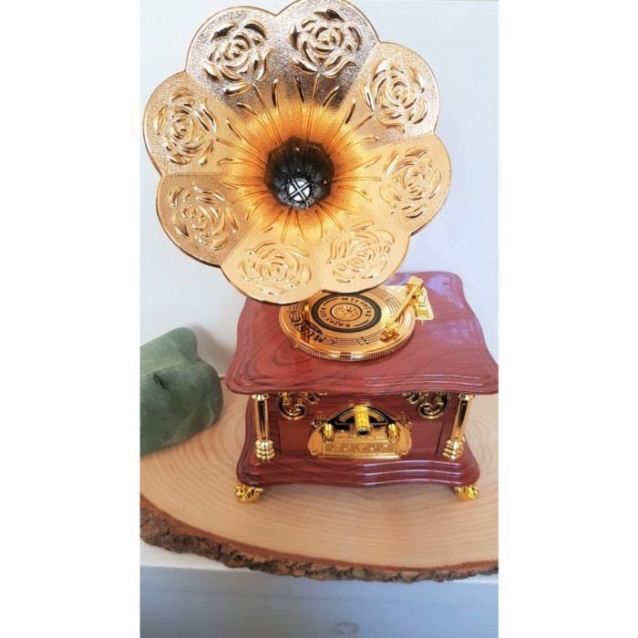 Dekoratif Nostaljik Dönen Plaklı Gramafon Müzik Kutusu