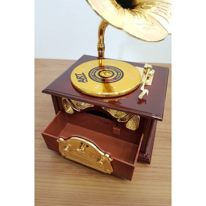 Dekoratif Nostaljik Dönen Plaklı Gramafon Müzik Kutusu
