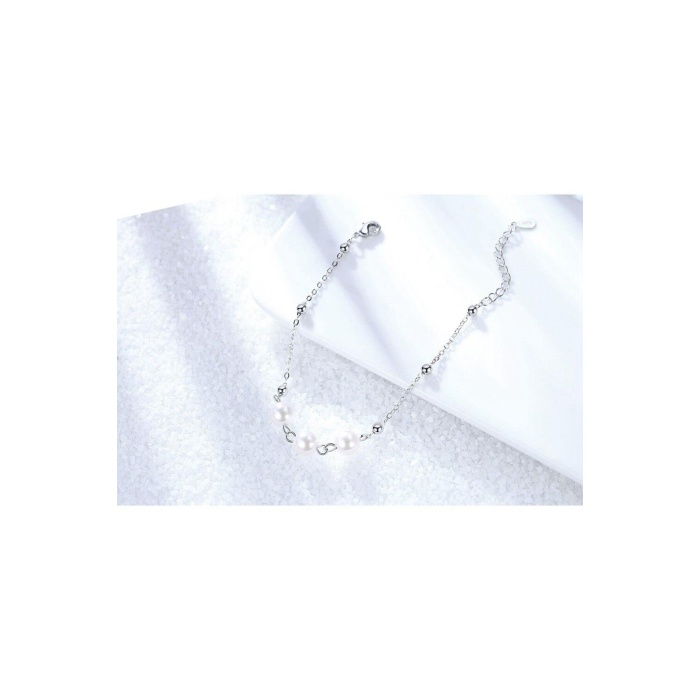 925 Ayar Ayarlanabilir Çiçek İnci Tasarım Kadın Gümüş Bileklik