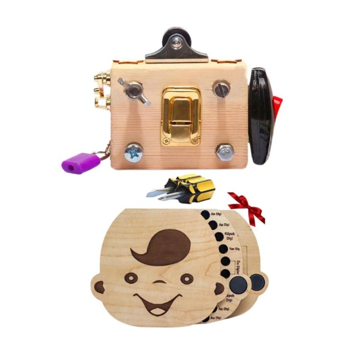 Montessori Eğitici Ince Motor Zeka Geliştirici Ve Bebek Yüzlü Diş Albümü Ahşap Oyuncak Seti Hediyesi