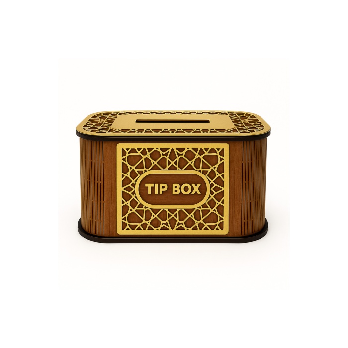 Kilitli Ahşap Bahşiş Kutusu Tip Box Aynalı Gold Pleksi Kaplamalı Dekoratif Kumbara