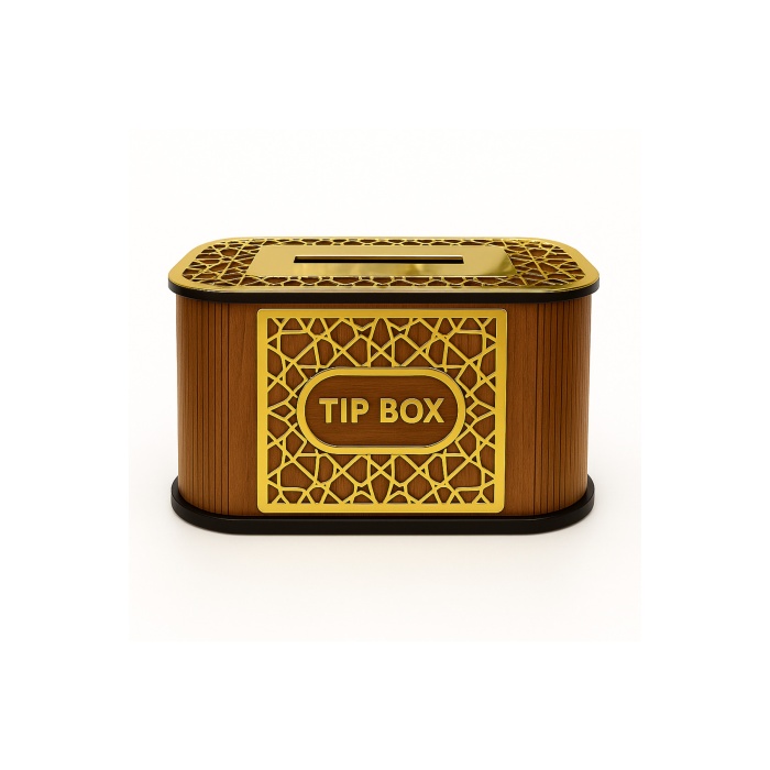 Kilitli Ahşap Bahşiş Kutusu Tip Box Aynalı Gold Pleksi Kaplamalı Dekoratif Kumbara