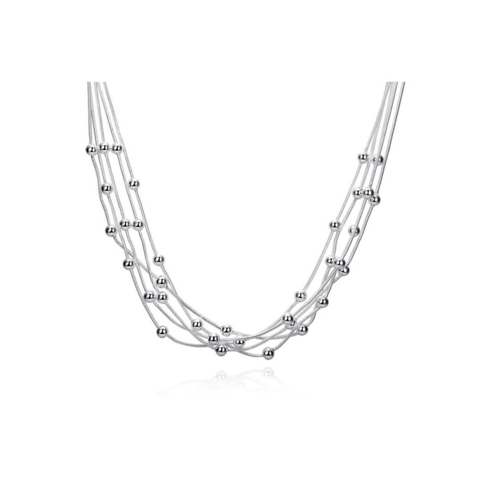 925 Damgalı Gümüş Kaplama Boncuklu Zincir Kolye