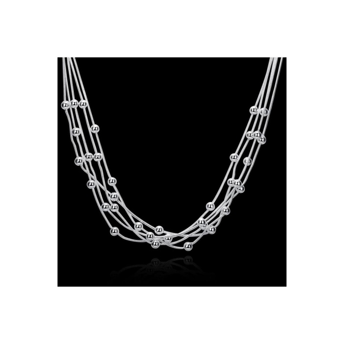 925 Damgalı Gümüş Kaplama Boncuklu Zincir Kolye