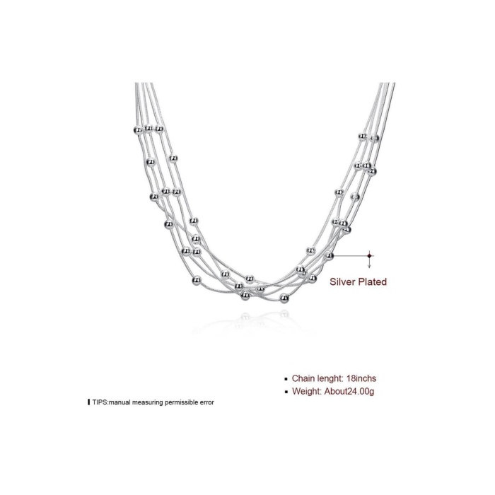 925 Damgalı Gümüş Kaplama Boncuklu Zincir Kolye