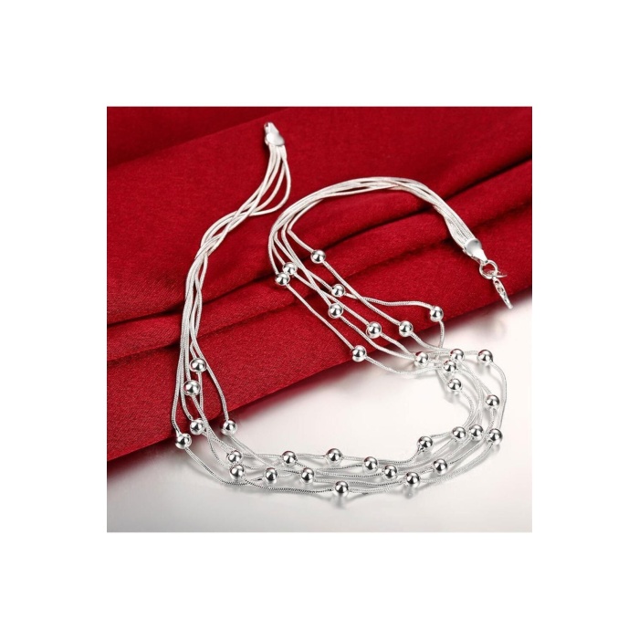 925 Damgalı Gümüş Kaplama Boncuklu Zincir Kolye