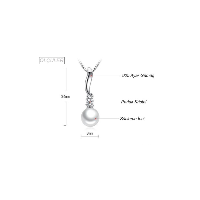 925 Ayar Inci Taşlı Gümüş Kadın Kolye Hediyelik