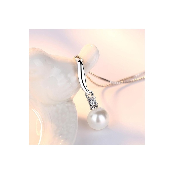925 Ayar Inci Taşlı Gümüş Kadın Kolye Hediyelik