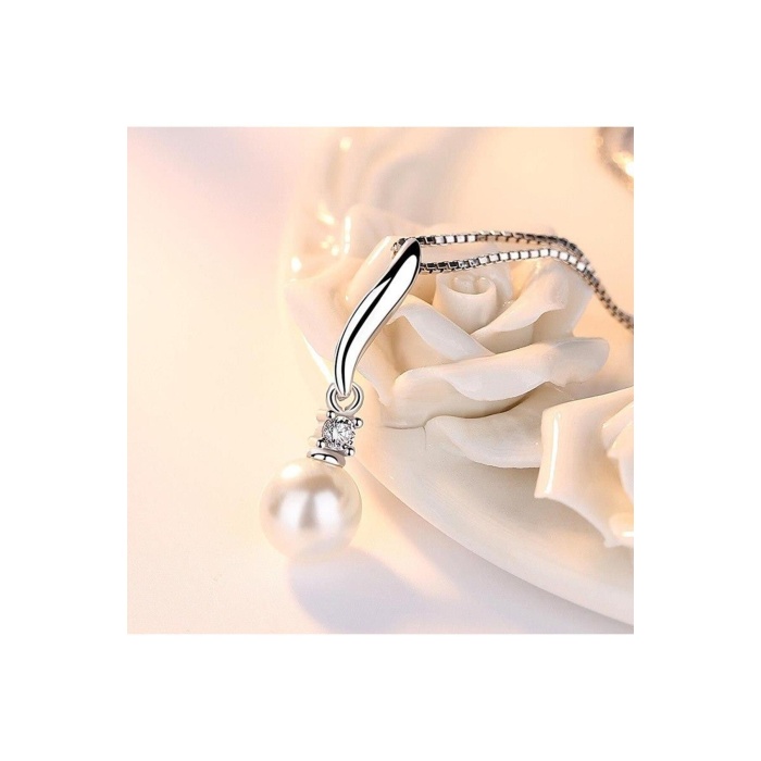 925 Ayar Inci Taşlı Gümüş Kadın Kolye Hediyelik