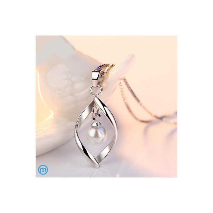 925 Ayar Gümüş Inci Taşlı Özel Tasarım Gümüş Kolye Ve Küpe Seti