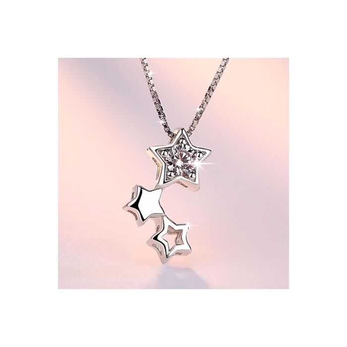 925 Ayar Zirkon Taşlı Yıldız Figürlü Gümüş Kolye Küpe Seti Hediyelik