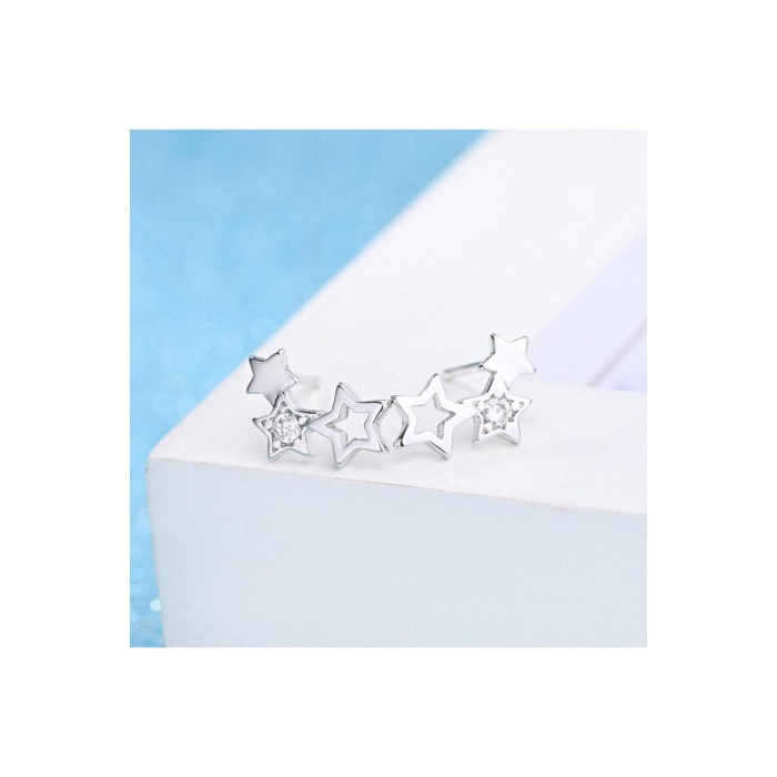 925 Ayar Zirkon Taşlı Yıldız Figürlü Gümüş Kolye Küpe Seti Hediyelik