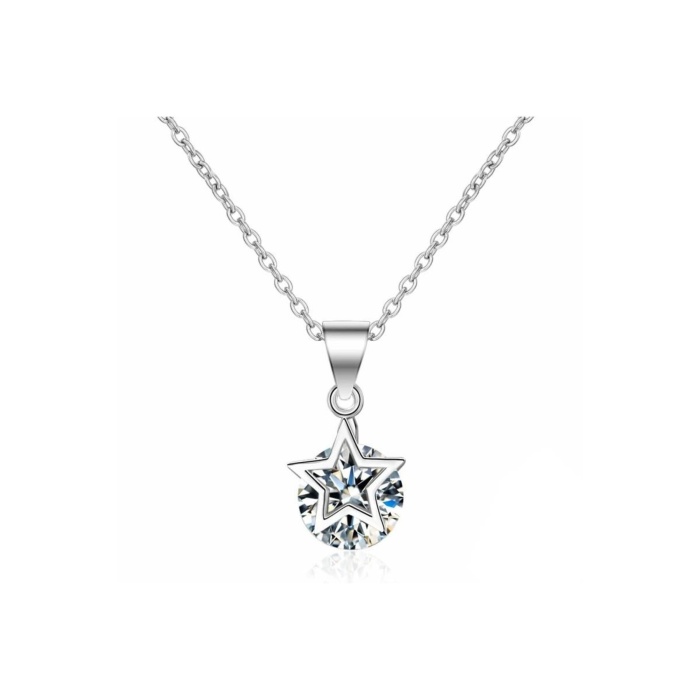 925 Ayar Yıldız Figürlü Zincirli Taşlı Gümüş Kolye Hediyelik