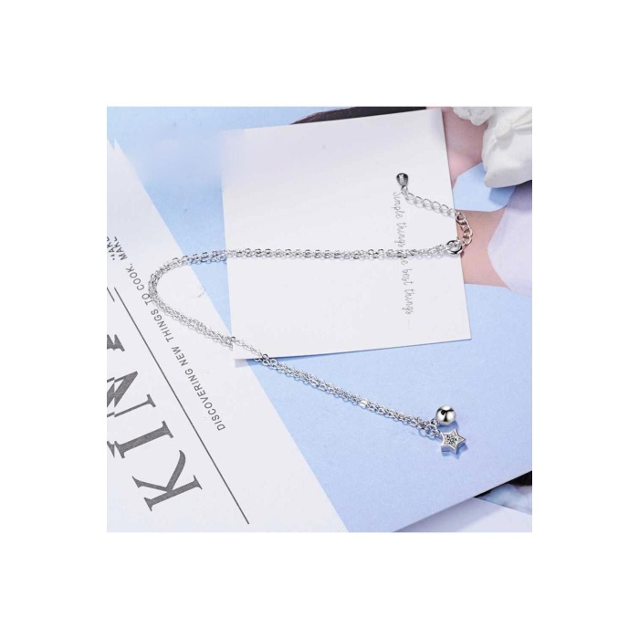 925 Ayar Yıldız Figürlü Zincirli Taşlı Gümüş Kolye Hediyelik