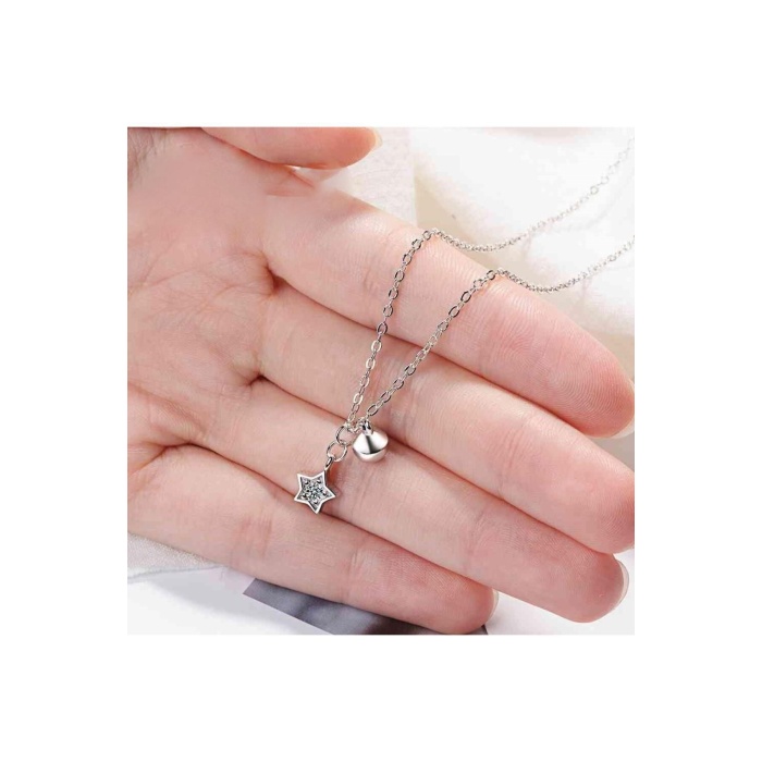 925 Ayar Yıldız Figürlü Zincirli Taşlı Gümüş Kolye Hediyelik