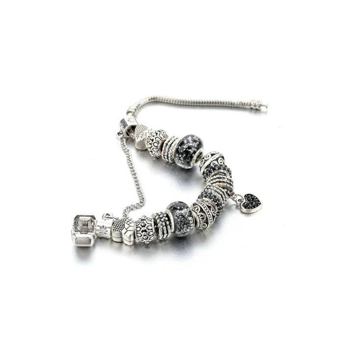 Avusturya Kristali Siyah Kalp Charm Bileklik