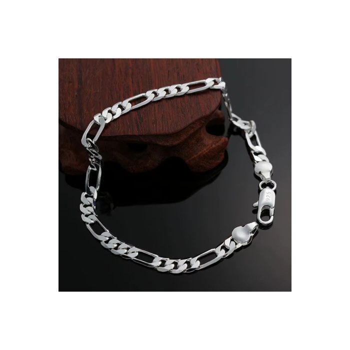 Erkek Kadın Unisex Figaro 6mm Gümüş Kaplama Zincir Bileklik Künye Hediyelik