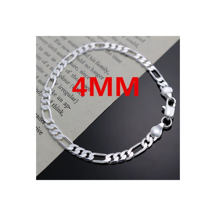 Erkek Kadın Unisex Figaro 6mm Gümüş Kaplama Zincir Bileklik Künye Hediyelik