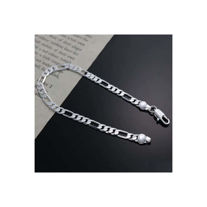 Erkek Kadın Unisex Figaro 6mm Gümüş Kaplama Zincir Bileklik Künye Hediyelik