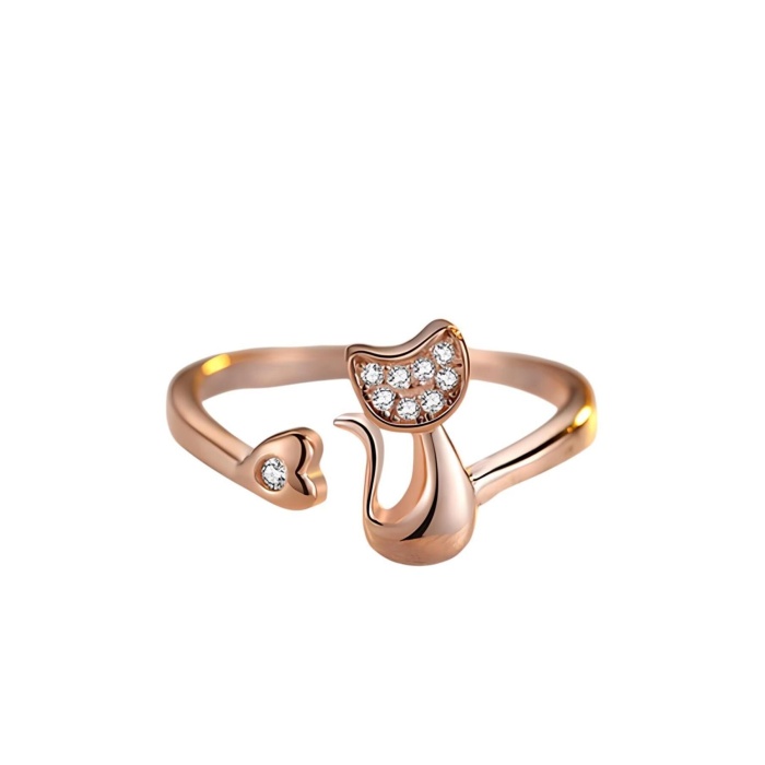 925 Ayar Gümüş Boyutlanabilir Sevimli Kedi Kadın Yüzük