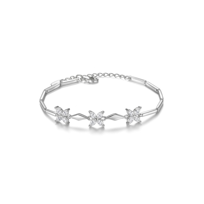 925 Ayar Ayarlanabilir Çiçek Motifli Kadın Gümüş Bileklik – Işıltılı Şık Hediyelik