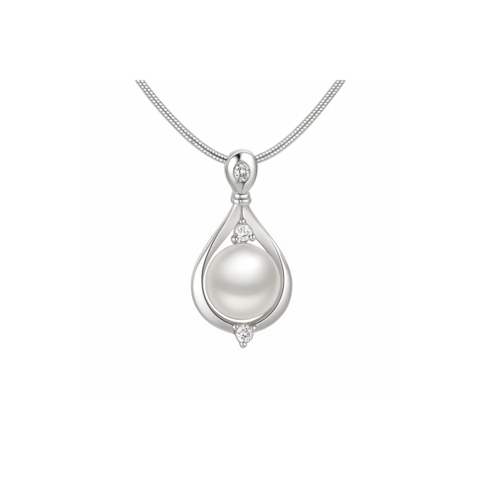 925 Ayar Zincirli Damla Tasarım İnci Taşlı Gümüş Kaplama Kadın Kolye Hediyelik