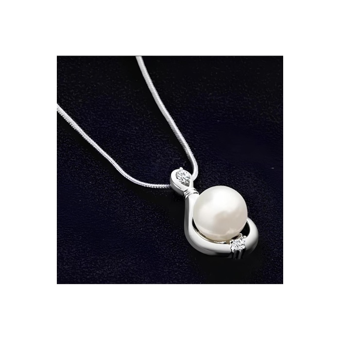 925 Ayar Zincirli Damla Tasarım İnci Taşlı Gümüş Kaplama Kadın Kolye Hediyelik