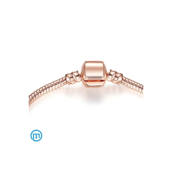 925 Ayar Cham Uyumlu Yılan Zincir Gümüş Üzeri Altın Kaplama Kadın Bileklik-rose Gold