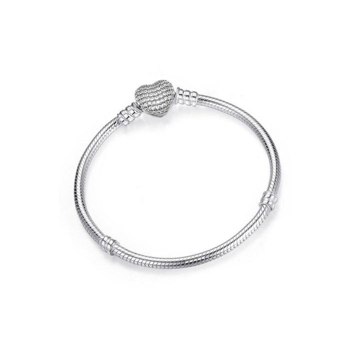 925 Ayar Charm Uyumlu Pave Taşlı Kalp Gümüş Bileklik Sevgililer Günü Hediyelik