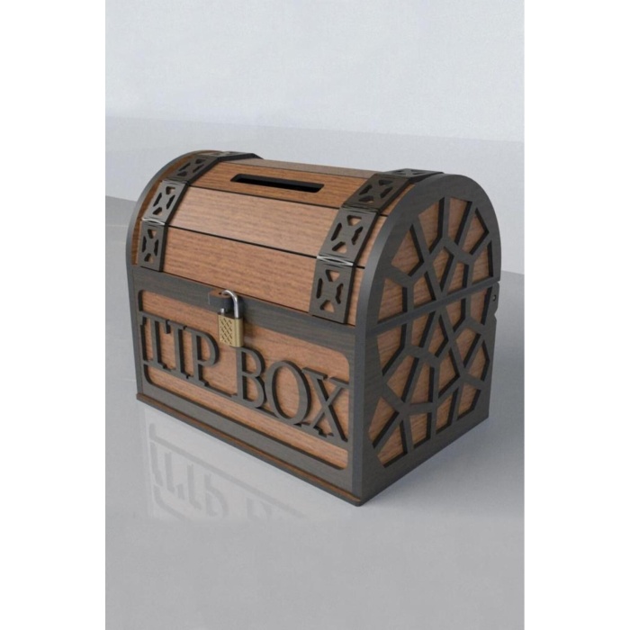 Klitli Ahşap Tip Box Bahşiş Kutusu Ve Kumbara Sandık Tipi Tipbox Hediyelik Tipbox Kumbara Seç